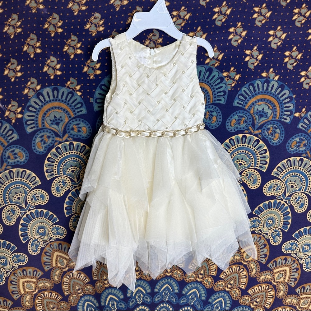 Cream toddler party dress with pearls
